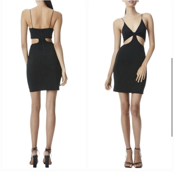 Alice + Olivia Havana Spaghetti Strap Cutout Side V Neck Mini Dress Black Size 0 - Picture 2 of 7